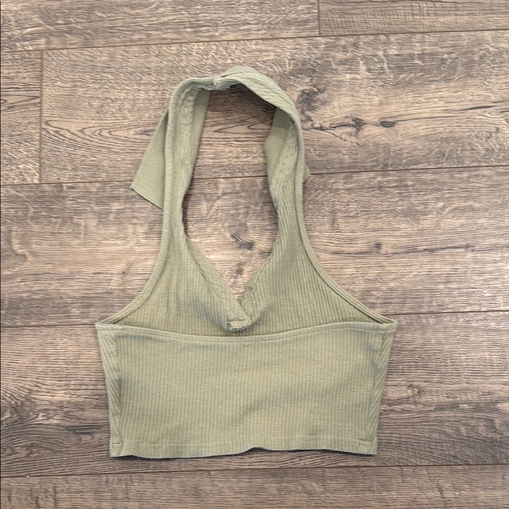 Green Ribbed Halter Top - Picture 2 of 2